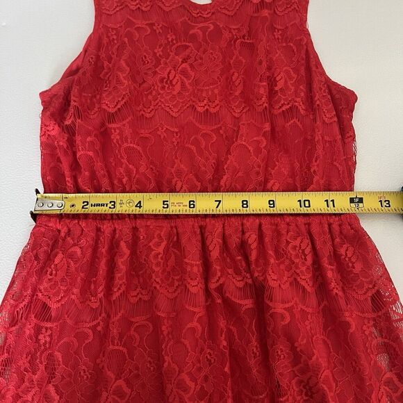 Delia's Dress Sz Small Red Sleeveless Lace Cut-Out Fit & Flare Lined Floral - Picture 9 of 9